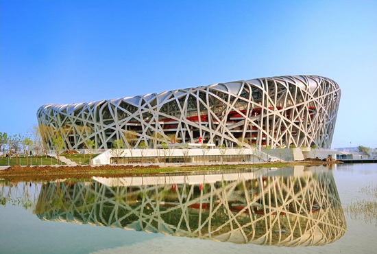 The National Stadium is a stunning Beijing landmark. It has been nicknamed the "bird's nest" due to the web of twisting steel sections that form its roof. The building was designed by the Swiss architecture firm Herzog & de Meuron for use throughout the 2008 Summer Olympics and Paralympics.
