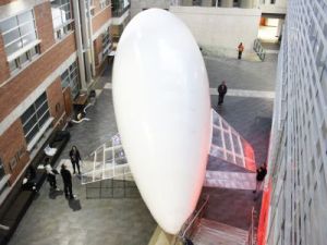 Inflated in the University of Manitoba’s engineering building atrium, an airship acquired by the school’s Transport Institute is set to go for its first test flight this summer. 