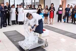 KDU University College School of Hospitality, Tourism and Culinary Arts lecturer and kitchen artist Chef Hamirudin Nazir shows off his ice-carving skills at the new lab.