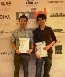 Malaysian Institute of Art (MIA) Interior Design student Nicholas Foo Kok Ming won the Silver award whilst Ng Kar Chian won the Honorary Mention Award 